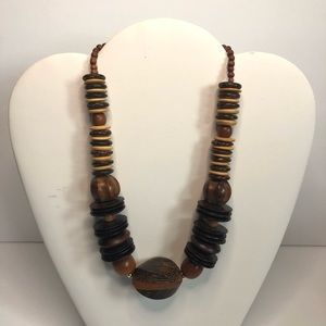 70s Wood Bead Bohemian Boho Ball Necklace